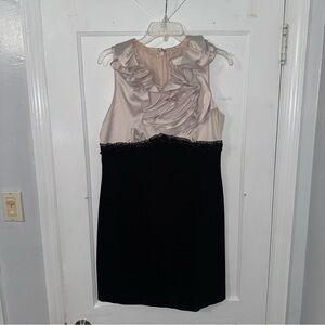 JS Collections Black and Pinkish Cream Ruffle Mini Dress